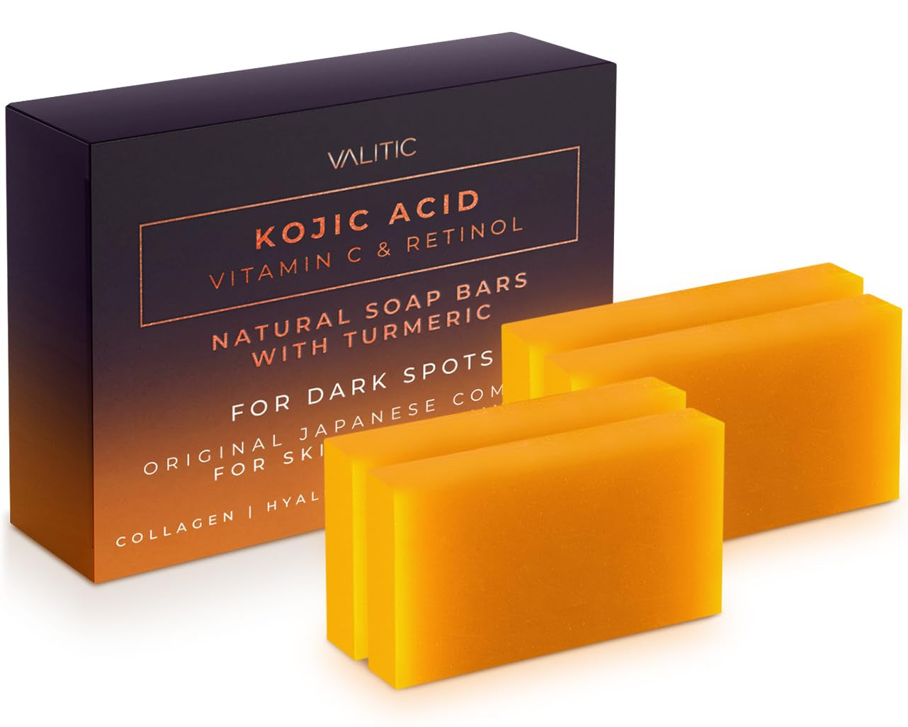 Kojic Acid Vitamin C and Retinol Soap Bars with Turmeric for Dark Spot (2 Pack)