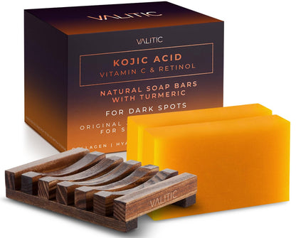 Kojic Acid Vitamin C and Retinol Soap Bars with Turmeric for Dark Spot (2 Pack)