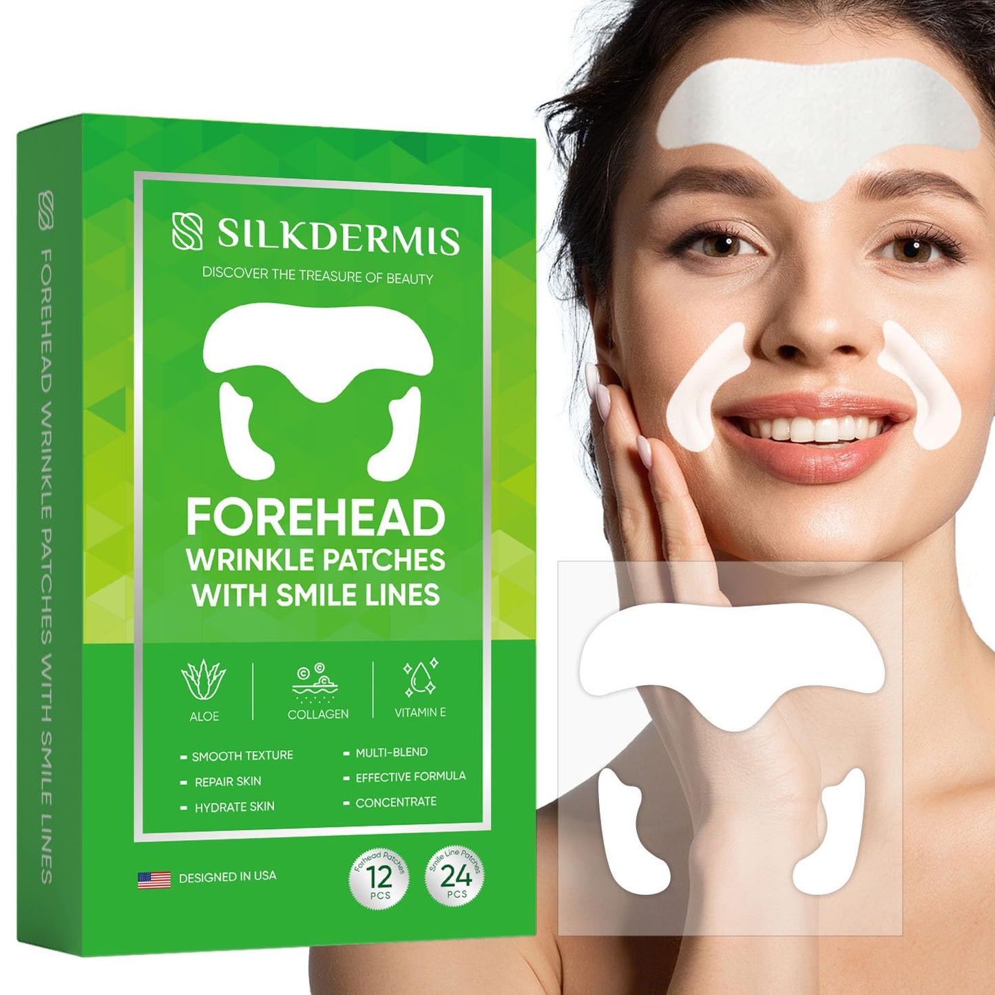 Forehead Wrinkle Patches 12Pcs with Aloe, Collagen, Vitamin E, anti Wrinkle Patches, Forehead Wrinkles Treatment