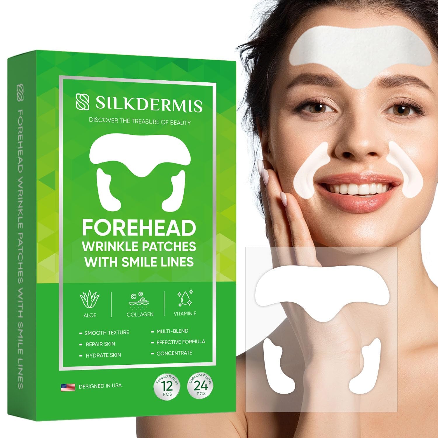 Forehead Wrinkle Patches 12Pcs with Aloe, Collagen, Vitamin E, anti Wrinkle Patches, Forehead Wrinkles Treatment