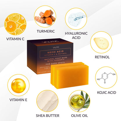 Kojic Acid Vitamin C and Retinol Soap Bars with Turmeric for Dark Spot (2 Pack)