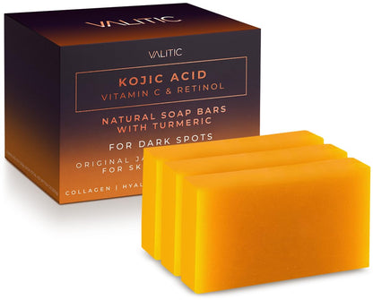 Kojic Acid Vitamin C and Retinol Soap Bars with Turmeric for Dark Spot (2 Pack)