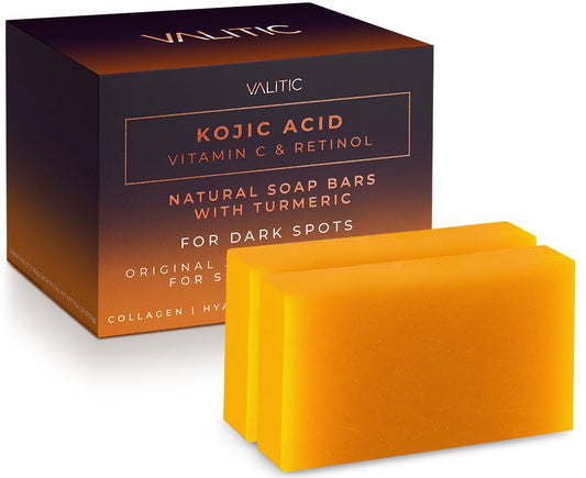 Kojic Acid Vitamin C and Retinol Soap Bars with Turmeric for Dark Spot (2 Pack)