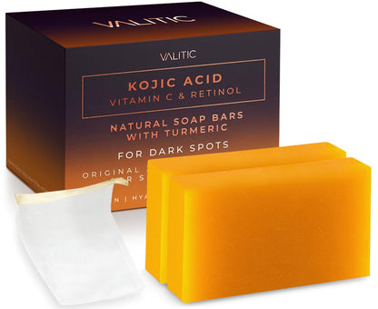 Kojic Acid Vitamin C and Retinol Soap Bars with Turmeric for Dark Spot (2 Pack)