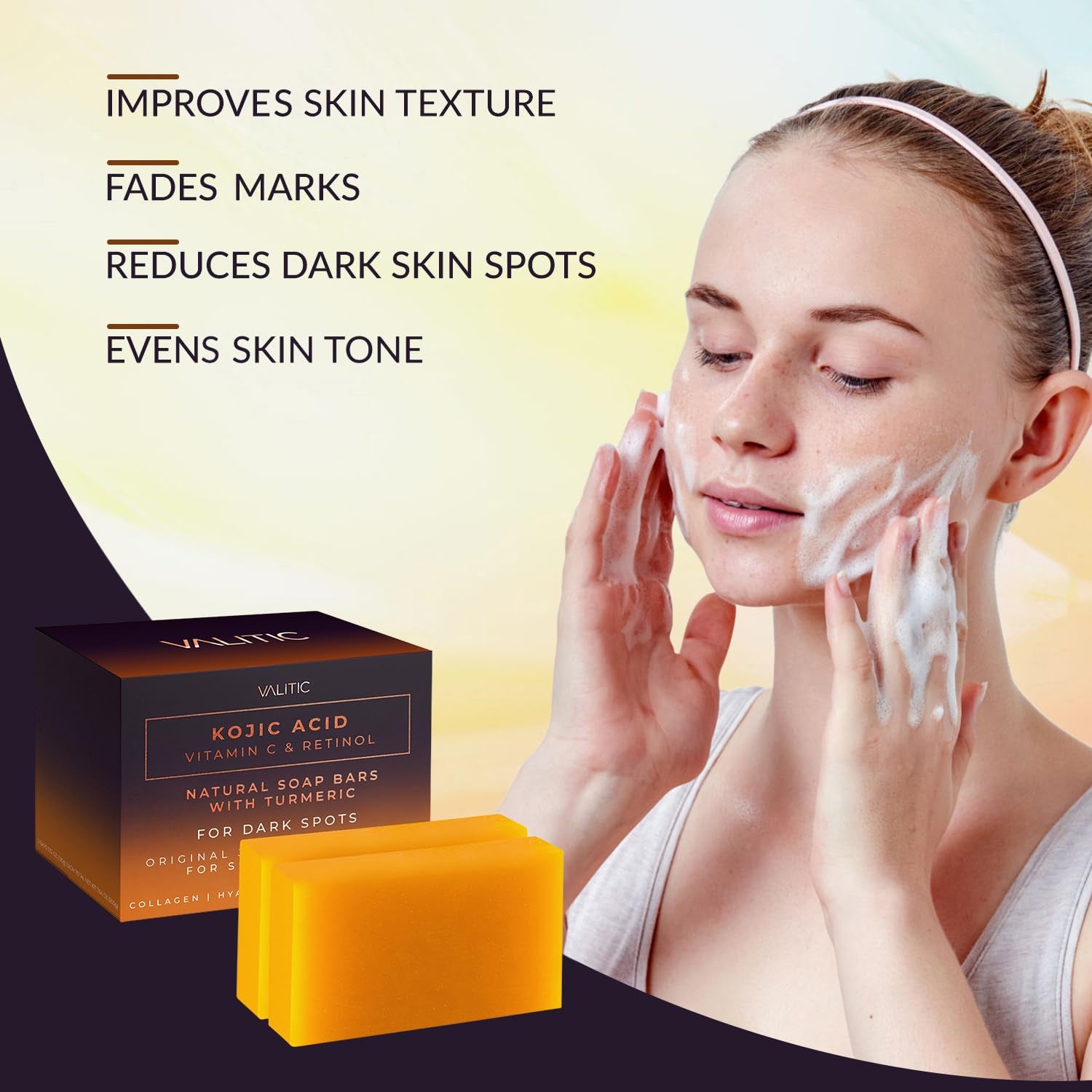 Kojic Acid Vitamin C and Retinol Soap Bars with Turmeric for Dark Spot (2 Pack)