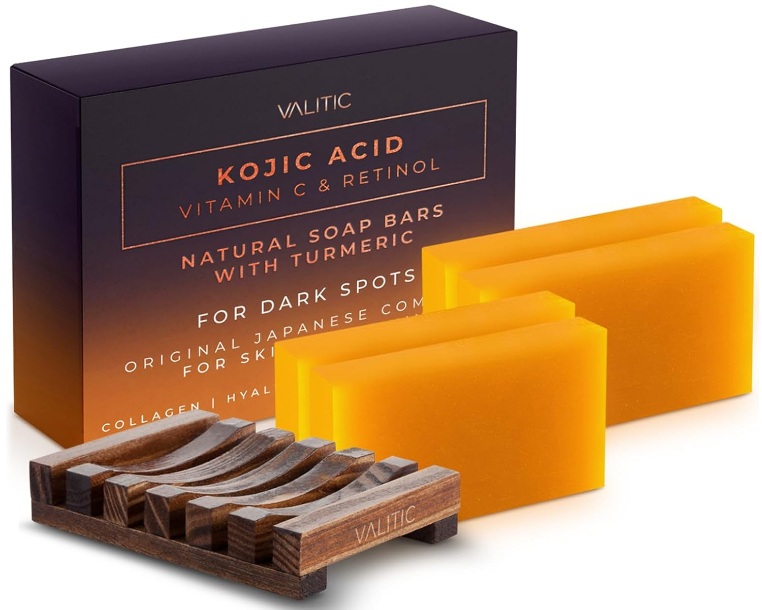 Kojic Acid Vitamin C and Retinol Soap Bars with Turmeric for Dark Spot (2 Pack)