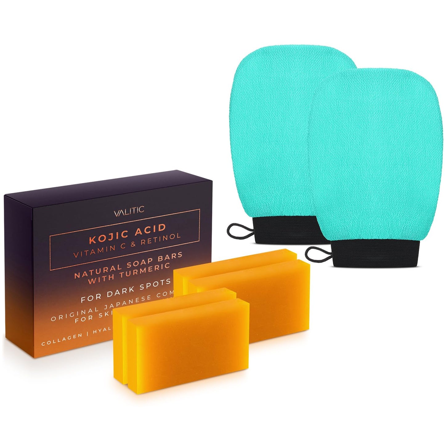 Kojic Acid Vitamin C and Retinol Soap Bars with Turmeric for Dark Spot (2 Pack)